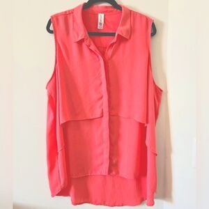 PURE ENERGY Coral Sleeveless Notched Collar Blouse 2X